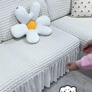 【COD+Fast Shipping+High Quality+Free Foam Strips】1/2/3/4 Seater Sofa Cover Seersucker Sarung Sofa w/ Skirt Elastic L Shape Sectional Universal Stretch Slipcover Couch Cover
