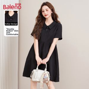 BALENO | POLO Collar Short Sleeve Midi Pleated Dress