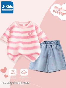 JKIDS | Stripe Short Sleeve And Denim Shorts Childrens Summer Outfit