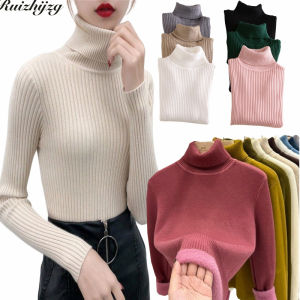 Ruizhijzg Womens Knitwear Long Sleeves Turtleneck Sweater Ladies Girls Thick Knitwear Warm Bottoming Shirt  Loose Outer Wear Solid Color Pullover Top High Neck Clothing Inner Wear Cardigans