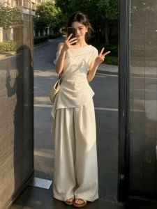 SENWA | Stylish OOTD New 2026 Womens Shortsleeve Off-Shoulder T-Shirt and Wide Leg Pants Two-Piece Set