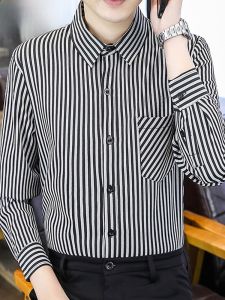 HENGYUANXIANG | Hengyuanxiang Mens Long Sleeve Fleece Lined Thickened Casual Shirt With Pocket Warm Striped Fashionable City Style Winter Wear