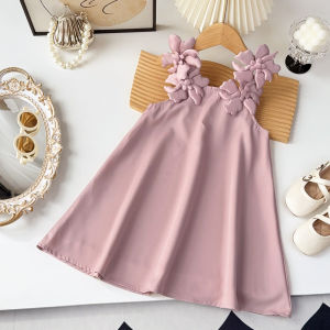 Bear Leader 2 3 4 5 6 7 Years Girls 3D Flower Dress New Summer Korean Version Pink Sling Birthday Princess Dresses for Baby Girls Wedding Party White Dress Kids Clothes CasuaL Outwear