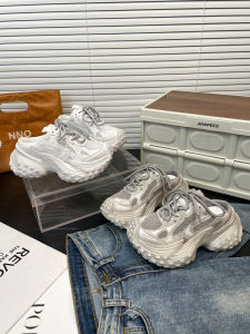 Womens Sporty Casual Shoes Thick Bottom Leather No-Back Slip-On Dad Sneakers Trendy Cross-Band Korean Style Daily Wear