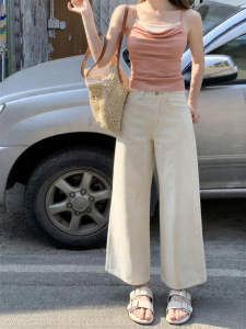 NIHAOKANONG | Quần Jeans Ông Rộng Dài 9/10 Thiết Kế Xếp Ly