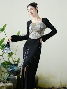 New Autumn Chinese Style Modified National Fashion Skirt Design Irregular Han Element Elegant Lady Atmosphere Dress Womens Wear