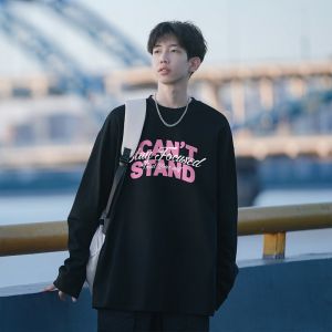 HetingHOME | Áo thun dài tay rộng rãi không giới hạn giới tính cho nam Áo thun cặp đôi thời trang thu đông thường ngày bằng cotton phong cách Hàn Quốc