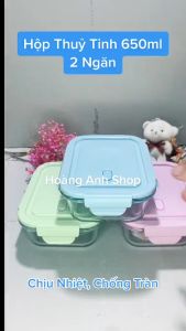 Hộp Thuỷ Tinh 650ml 2 Ngăn Chữ Nhật - Chịu Nhiệt Ron Chống Tràn - Hộp Đựng Cơm Văn Phòng Cao Cấp