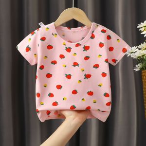 Áo Thun Tay Ngắn Họa Tiết Hoa Cotton Mỏng Cho Bé Gái Mùa Hè Phong Cách Mới Áo Thun Cotton Thoáng Khí Cho Bé Gái
