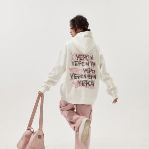 Áo Nỉ Trùm Đầu Dày Rộng Rãi in Chữ Trắng Cho Nữ Mùa Xuân Thu Phong Cách Mỹ YEP Áo Khoác Ngoài Cotton Polyester Thường Ngày