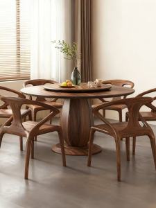 New 2025 Chinese Style round Dining Table And Chairs Set Simple Modern Zen Black Walnut Wood Restaurant Furniture Home Decor