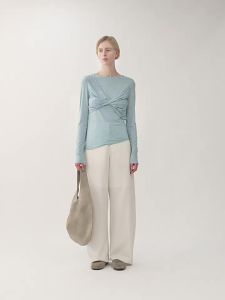 INSIS FEMME | Fall Tien-silk Merino Simple Elegant Butterfly Knot Asymmetric T-shirt Long Sleeve