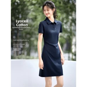 MOHANYIMEI | Lycell Light Oxygen Polo Dress Short Sleeve Pleated Waist