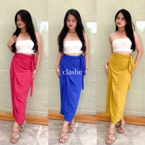 Rok Wanita Panjang Lilit Polos Bahan Crinkle Airflow Anti Lecek Korean Style Terbaru Kekinian Viral Elsa Skirt by Clashe