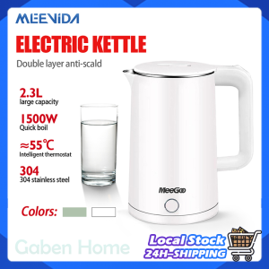MEEVIDA 2.3L Electric Kettle Stainless Steel Boiler Heater Auto Shut-Off Double Layer Water Heater Household Quick Water Heater [3 PIN PLUG]