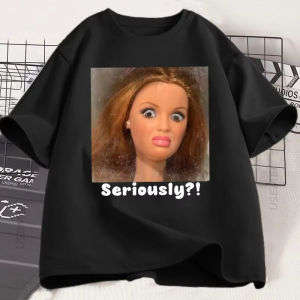 Sanrio | Seriously Disgusted Doll Face T-shirt Men Women Funny Weird Y2K Tee Trendy Short Sleeve Printed Tshirt Streetwear Tees Tops