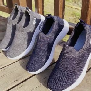 2023 Fashion New Plain Slip Ons Elastic For Running Lightweight Women Shoes Upper Mesh Rounded Toe Sports Flat Breathable Flat Sneakers Slip On Rubber Plus Korean Flat Breathable Sport Running Comfortable Shoe 36-41