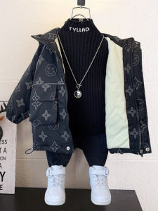 Áo Khoác Cotton Lót Lông Cừu Cho Bé Trai Mùa Đông Phong Cách Hàn Quốc Có Mũ Trùm Đầu Có Khóa Kéo Áo Khoác Ngoài Trẻ Em