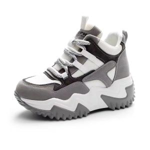 Brand Popular Genuine Leather Dad Shoes Women 2024 Spring and Autumn New High-Top Sneaker Platform Height Increasing Casual Shoes All-Matching
