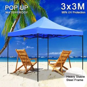 Tent Heavy Duty Tent Folding Roof Canop 3x3m Foldable Retractable Tent Water Proof Coating Adjustable Height with Steel Stand Outdoor Tent Canopy Outdoor Garden Tent Advertising Tent Canopyroofing with Frame Gazebo Outdoor Tent with Frame