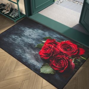 VIKAMA Rose Print Rug Non-slip Absorbent Wear-Resistant Hallway Decorative Rug Instagram-inspired Home Decor