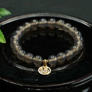 Ethnic Style Gray Agate Bracelet Female Chinese Fad with Chinese Character Cai Pendant Bracelet Gift for Bestie Bracelet Hand Jewelry