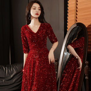 plus Size Wedding Dress Evening Gown for Fat Women Red Performance Long Dress Slimming Effect Party Dress A-Line Skirt