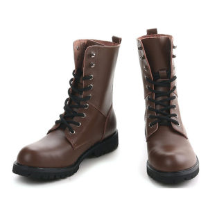 Mens High-Top Fleece Lined Genuine Leather Motorcycle Boots Winter Outdoor Snow Boots Youth Trend round Toe Rubber Outsole