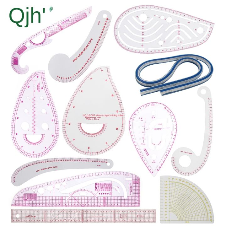 QJH Fashion Clear Metric Sewing Ruler Set, French Curve Pattern Making