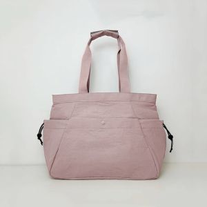 Large Capacity Canvas Tote Bag Mommy Fitness Yoga Travel Shoulder Bag Urban Simple Style Soft Handle Zipper Closure Pure Color