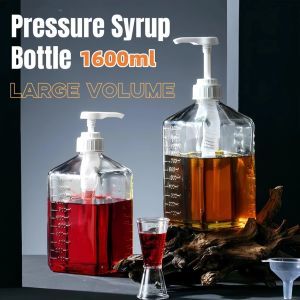 1600ML Sugar Bottle Syrup Bottle Pump Pressure Bottle Plastic Bottle Fructose Squeeze Bottle Milk Tea Shop Special Pump Bottle
