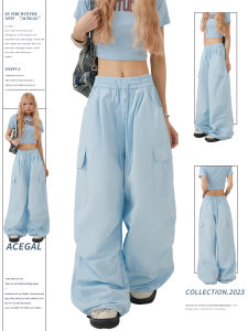 Dopamine Blue Wide Leg Workwear Pants Womens Hip Hop Jazz Dance Trousers Spring Autumn New Style Casual Cotton Pants