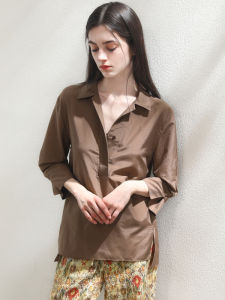 Miccbeirn | Silk Cotton Casual Shirt Womens Simple Style Turn-down Collar Fashionable Versatile Loose Fit V-neck T-shirt Summer Collection