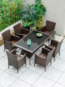 Outdoor Teakettle Table Chair Set Three-Piece Set Casual Courtyard Garden Dining Table Wicker Chair Outdoor Furniture Kit