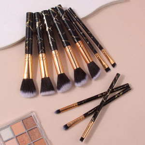 ชุดแปรงแต่งหน้าลายหินอ่อนสีดำ 10 ชิ้น แปรงปัดแก้ม แปรงอายแชโดว์ แปรงคอนทัวร์ ขนแปรงนุ่ม อุปกรณ์แต่งหน้าครบชุด