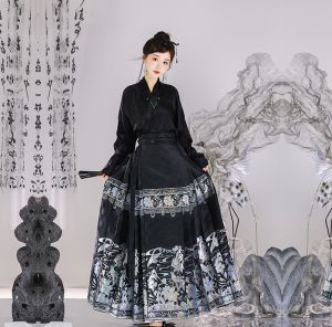 ใหม่หางม้าสไตล์จีน กระโปรง ชุดต้นฉบับ【สาขาดอกไม้อีกา】แล็กเกอร์ ชุดฮั่นฝู ผู้หญิง ฤดูใบไม้ร่วง ราชวงศ์หมิงรายวัน