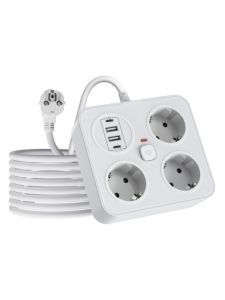 EU plug Power Board with phone holder multiple socket with 2 USB A 2 Type C 2m Extension Cable Surge protector for home