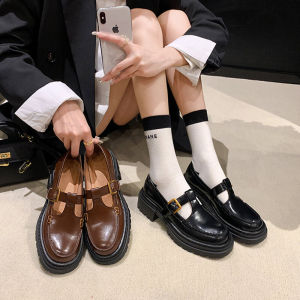 Jersey Homemade Retro British Style T Shape Loafers Genuine Leather Black Thick Sole Mary Jane Leather Shoes Womens Shoes