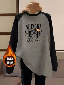 เสื้อยืดคอกลมแขนยาวผ้าขนแกะหนาสำหรับผู้หญิงในฤดูหนาว เสื้อตัวบนสไตล์เกาหลีหลวมๆ ที่เข้ากันได้หลากหลาย