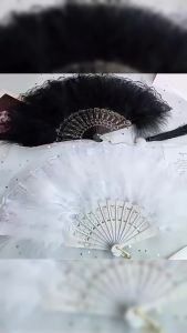 Feather Fan Folding Fan for Lolita Costume Accessories Dance Wedding Party Decor