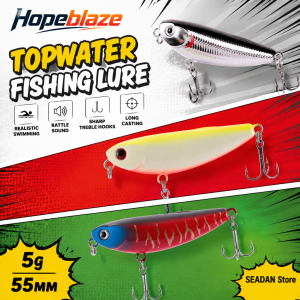 Walking Dog Lure 5g 55mm Topwater Floating Bait Noise Bead Double Treble Hooks for Pike Bass Trout Bluegill Freshwater Fishing