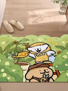 Entrance Door Mat Home Use Hallway Cartoon Dog Line Pattern Irregular Shape Large Area Full Coverage Anti-Slip Dirt Resistant