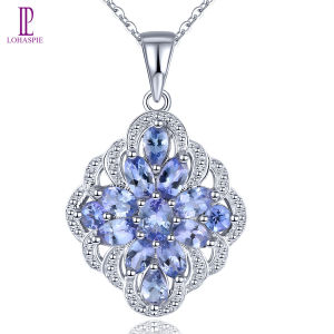 Lohaspie Jewelry Genuine 2.8 Carats 925 Silver Pendant Original Natural Tanzanite Pendant Purple Cut Gemstone Birthstone Pendant For Women Jewelry