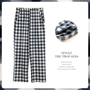 Plaid Cotton Pajama Pants Womens Spring Autumn Loose Straight Leg Home Pants Thin Pure Cotton plus Size for Young Women