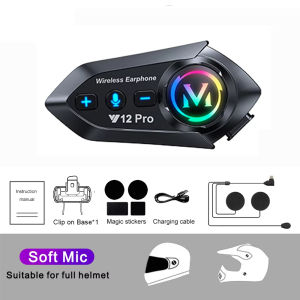Aitemay Y12pro 500M Motorcycle Bluetooth 5.4 Intercom Headset for 2 Riders - 800mAh IPX6 Waterproof Noise Canceling RGB Light FM Radio Voice Assistant Support