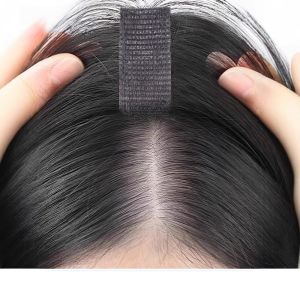 No Clip Toppers Human Hair Fringe Upgraded Magic Paste Hair Toppers Bangs for Women Fluffy Hair Cover Sparse Hair Seams Patches