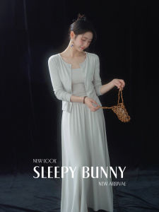 Bộ 3 Món Áo Cardigan Dệt Kim Váy Liền Dây Chuyền Lyocell Linen Phong Cách Pháp Mùa Thu