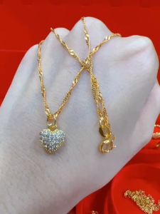 Womens Necklace 24K Saudi Gold Heart Love Womens Pendant Necklace Accessories Jewelry Gifts Hypoellergic