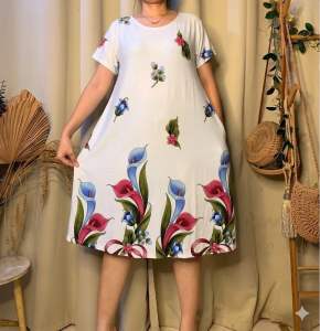 S TO XL FAYE PRINTED AND PLAIN MATERNITY DRESS / FLOWY DUSTER WITH SLEEVE w/ 2 side pocket FIT from small to XL