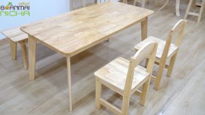 Baanmainicha ชุดโต๊ะเขียนหนังสือเด็ก ชุดโต๊ะเรียนหนังสือ โต๊ะนักเรียน ไม้ยางพารา (ชุดเซท 4 ที่นั่ง) ประกอบง่าย บ้านไม้ณิชา